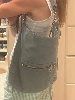 Rebecca Minkoff Blue Nubuck Leather Hobo Bag Studded Whipstitch new, never used